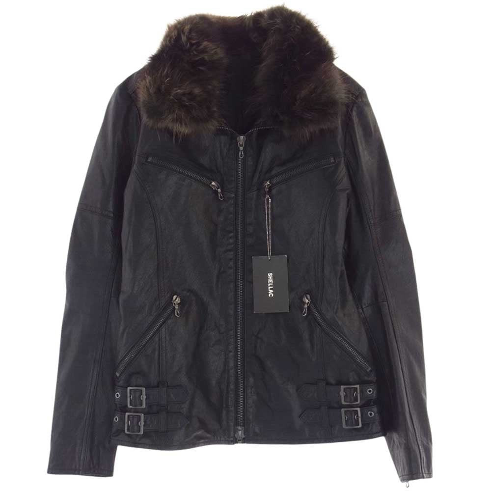 SHELLAC シェラック 35010 ゴートレザー ジップ 着脱可能 ファー ジャケット ブラック系 46【中古】