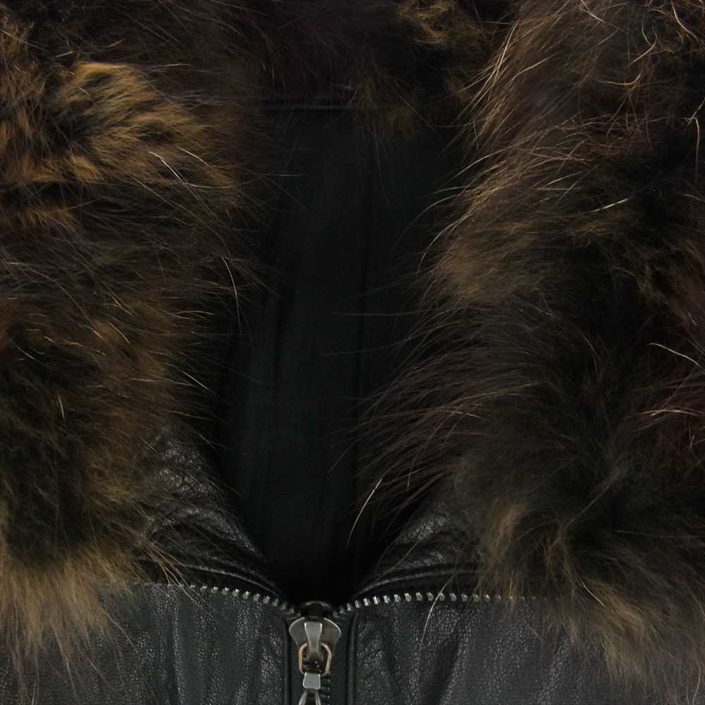 SHELLAC シェラック 35010 ゴートレザー ジップ 着脱可能 ファー ジャケット ブラック系 46【中古】