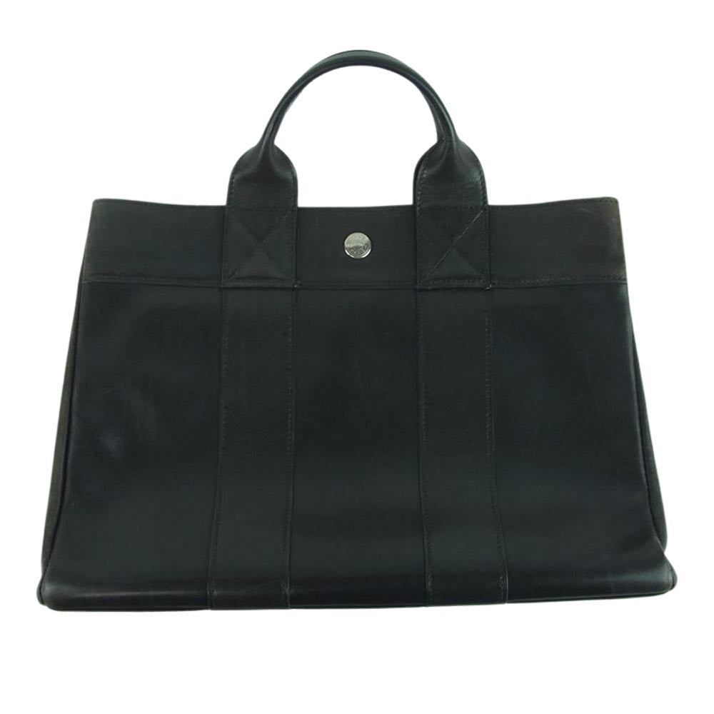 HERMES エルメス □E刻印 フルートゥ PM オールレザー トート バッグ フランス製 ブラック系【中古】