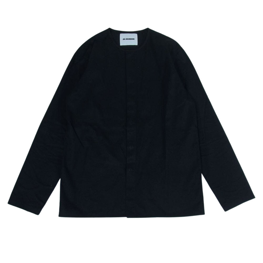 JIL SANDER ジルサンダー 21SS JSMS74012MS24380011 国内正規品 HS JM IM 0001 ステッチ 比翼 ノーカラー 長袖シャツ ブラック系 38【中古】