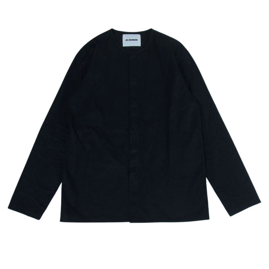 JIL SANDER ジルサンダー 21SS JSMS74012MS24380011 国内正規品 HS JM IM 0001 ステッチ 比翼 ノーカラー 長袖シャツ ブラック系 38【中古】