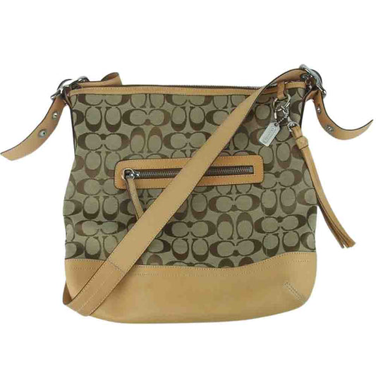 COACH コーチ 9349 シグネチャー ショルダー バッグ ライトブラウン系 ブラウン系 グレイッシュベージュ系【中古】