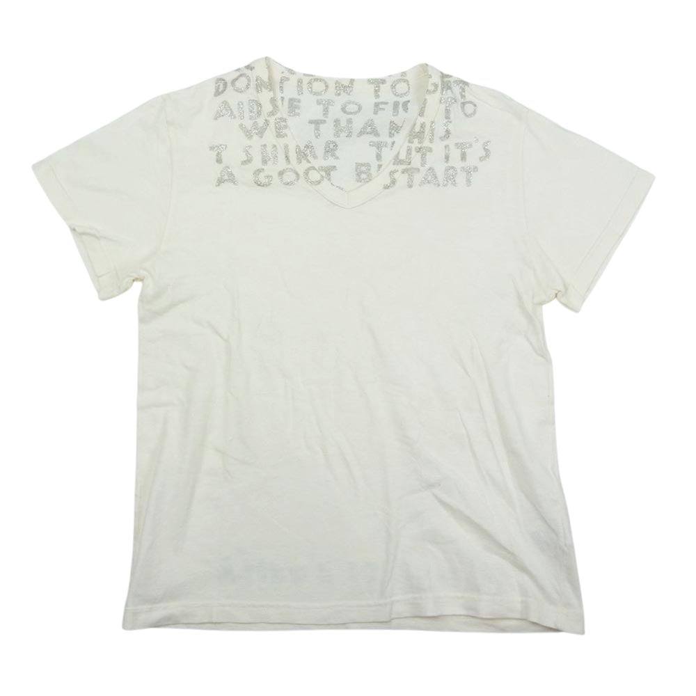 MAISON MARTIN MARGIELA メゾンマルタンマルジェラ ここのえタグ エイズ ラメ プリント Ｔシャツ オフホワイト系 S【中古】