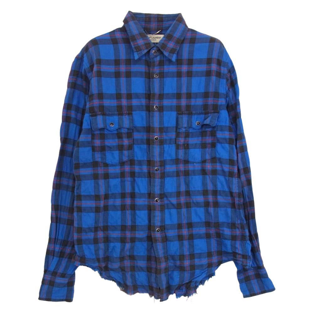 SAINT LAURENT サンローラン 16SS 419384 Y840L エディ期 チェック カットオフ シャツ ブルー系 ブラック系 XS【中古】