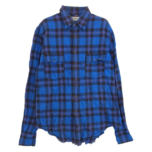 SAINT LAURENT サンローラン 16SS 419384 Y840L エディ期 チェック カットオフ シャツ ブルー系 ブラック系 XS【中古】
