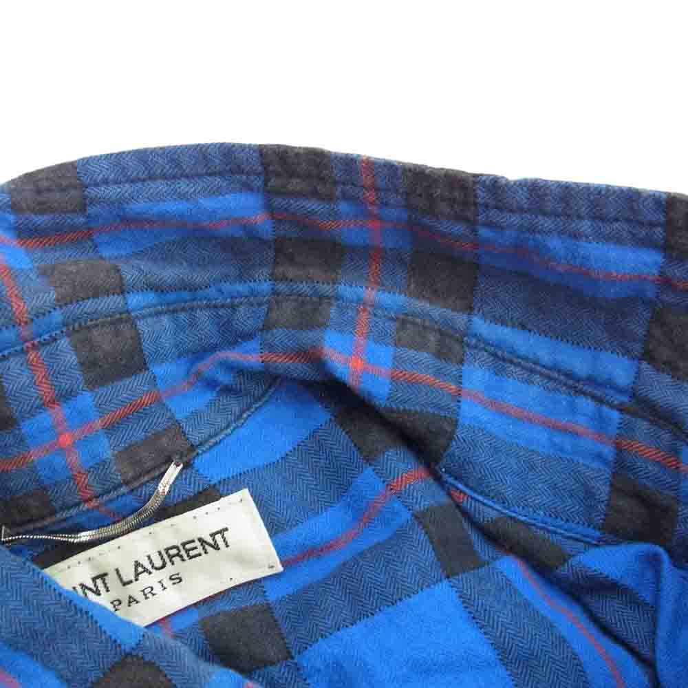 SAINT LAURENT サンローラン 16SS 419384 Y840L エディ期 チェック カットオフ シャツ ブルー系 ブラック系 XS【中古】
