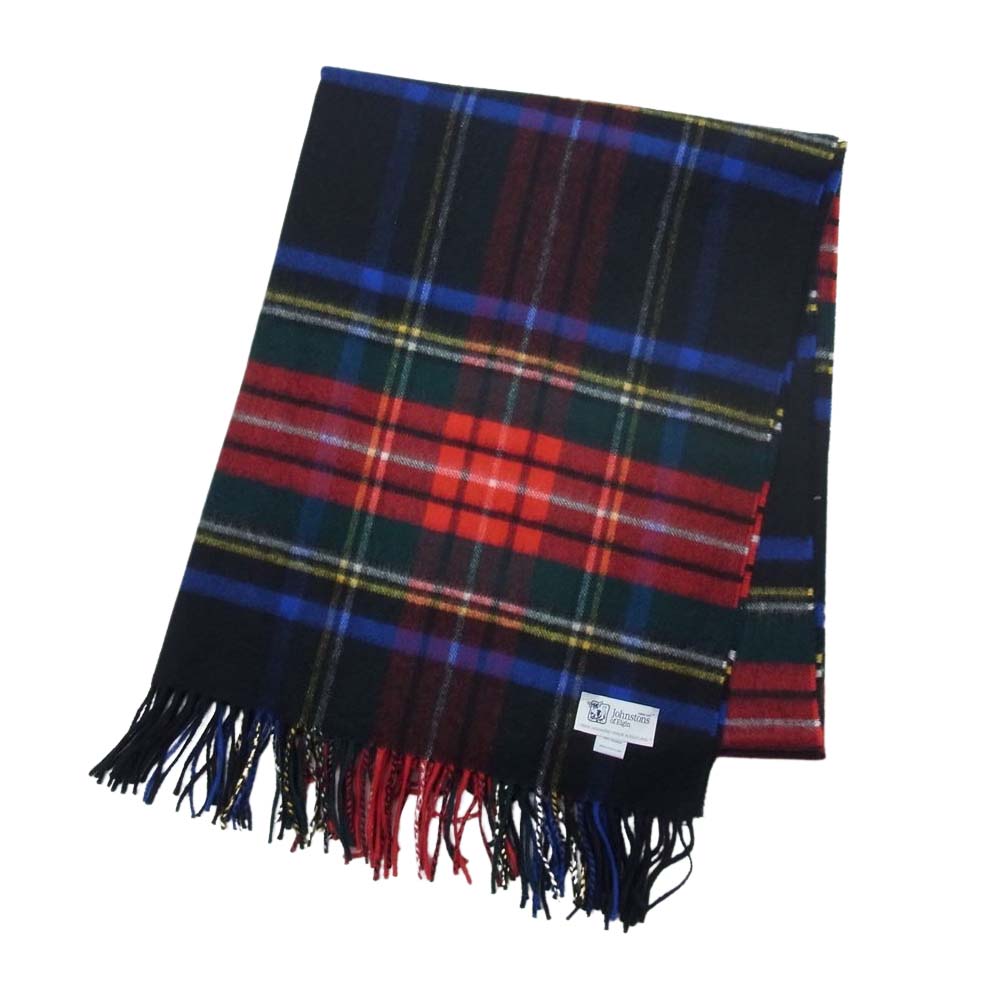 ジョンストンズ スコットランド製 カシミヤ100％ 206cm×74cm 大判 マフラー タータンチェック柄 ストール マルチカラー系【中古】