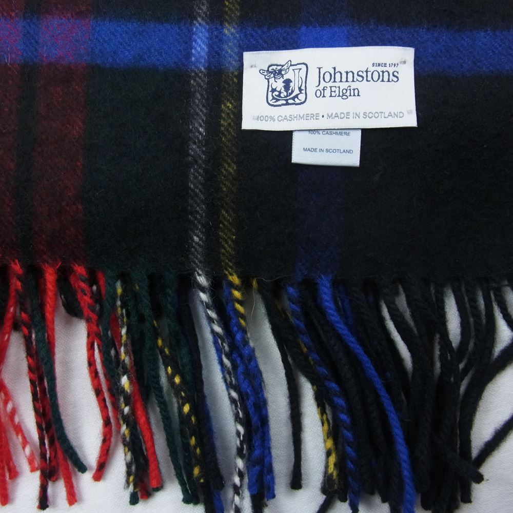 ジョンストンズ スコットランド製 カシミヤ100％ 206cm×74cm 大判 マフラー タータンチェック柄 ストール マルチカラー系【中古】