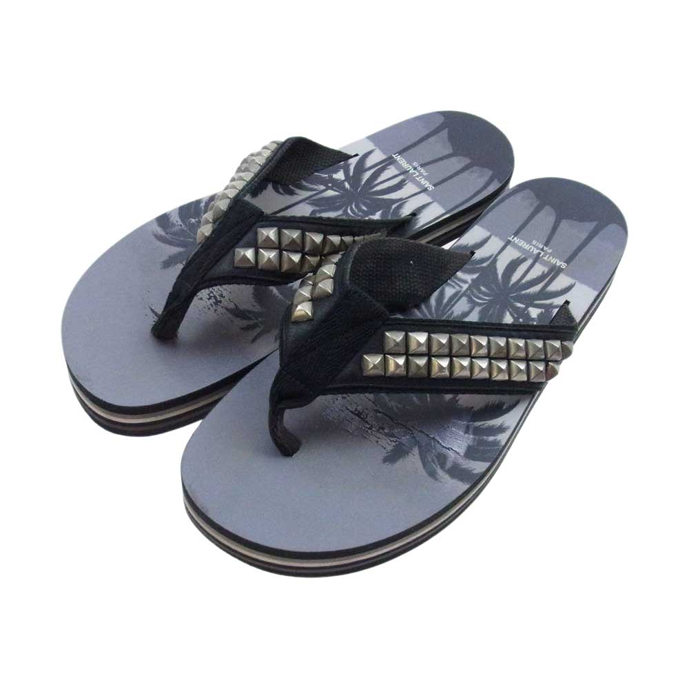 SAINT LAURENT サンローラン イタリア製 スタッズ トング ビーチ サンダル  ブラック系 42 1/2【中古】