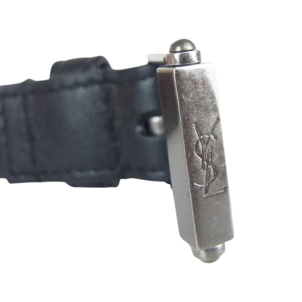 SAINT LAURENT サンローラン GRZ479338 70 0322 YSLロゴバックル ナロー レザー ベルト ブラック系【美品】【中古】