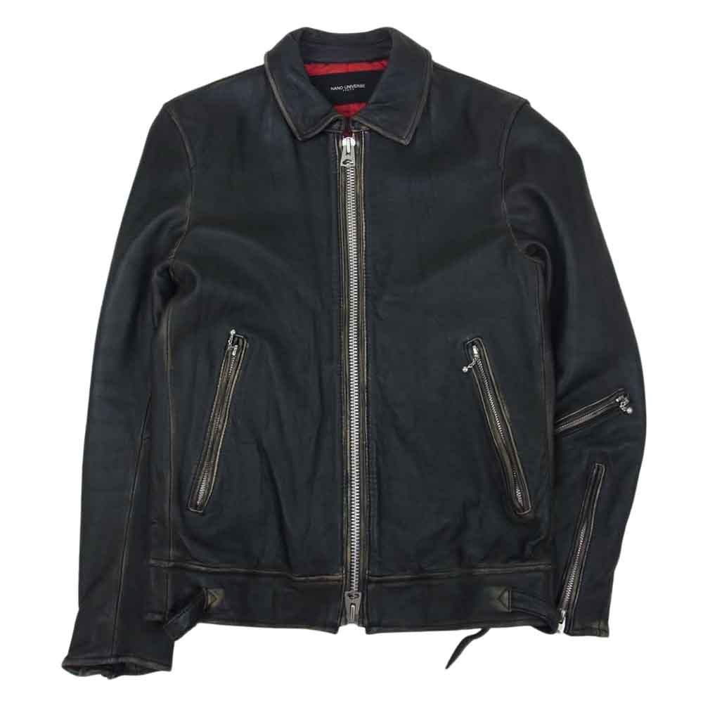 nano universe ナノユニバース NUC63L01078SH ヴィンテージ加工 シングル ライダース ジャケット ブラック系 M【中古】