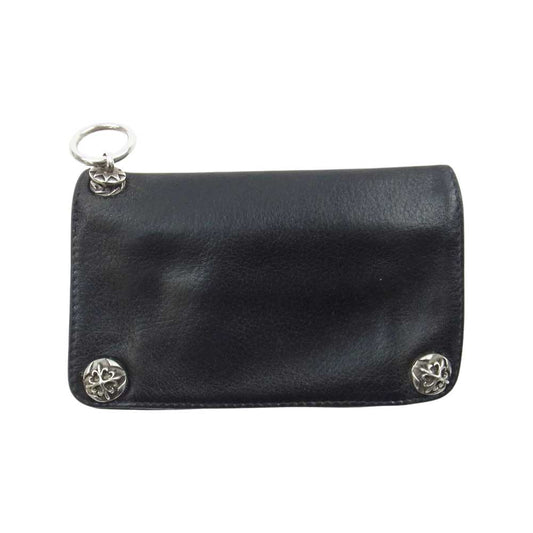 A&G エーアンドジー ウォレットリング ウォレットハンガー付き クロスボール コンチョ レザー ショート ウォレット 財布 ブラック系【中古】