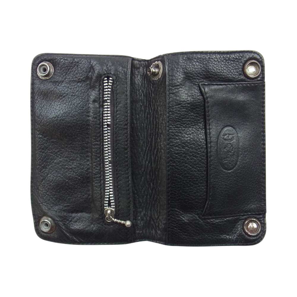 A&G エーアンドジー ウォレットリング ウォレットハンガー付き クロスボール コンチョ レザー ショート ウォレット 財布 ブラック系【中古】