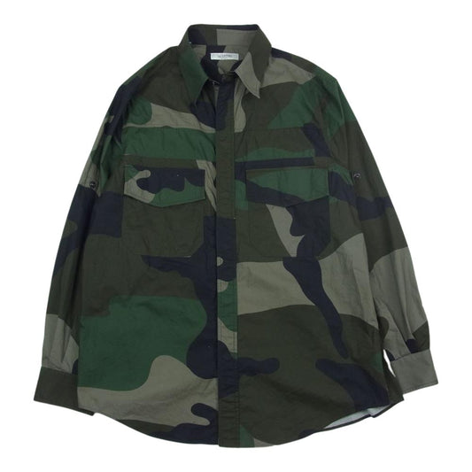 VALENTINO ヴァレンティノ カモフラージュ カモ柄 スナップボタン シャツ カーキ系 40【中古】