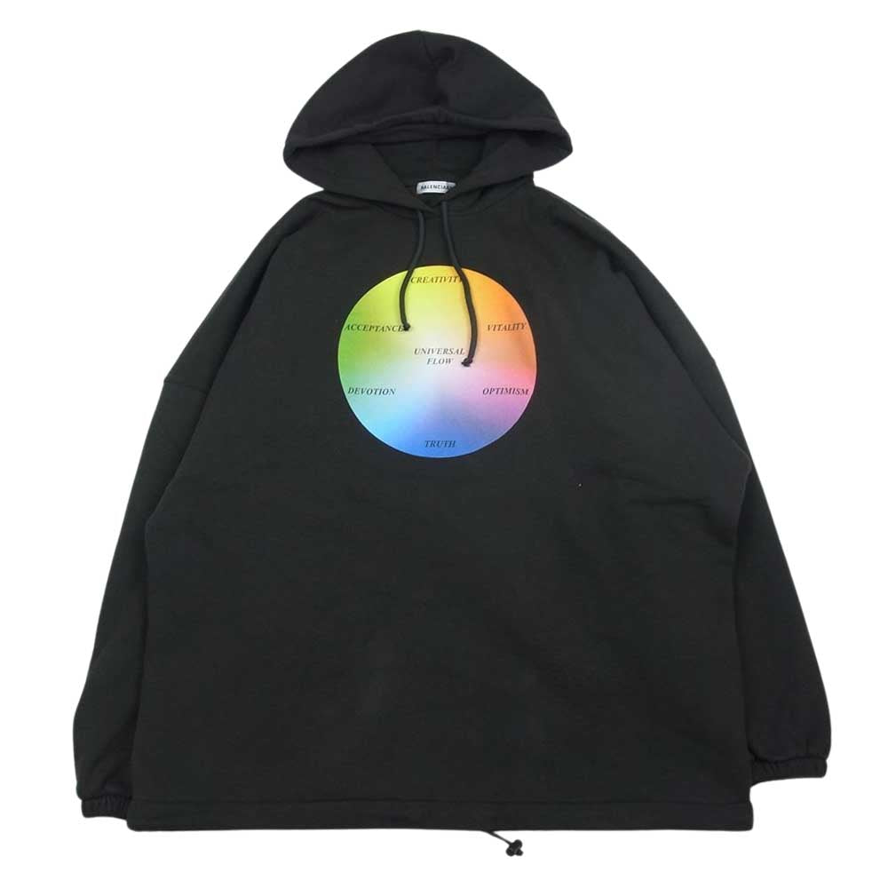 BALENCIAGA バレンシアガ 18AW 530898 TYK451664 Universal Flow オーバーサイズ プリントフーディー パーカー チャコール系 XS【美品】【中古】