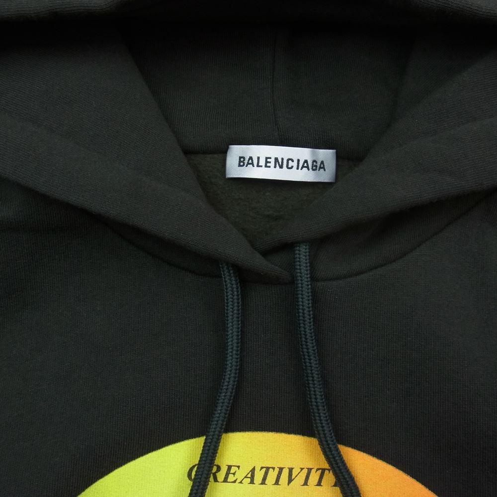 BALENCIAGA バレンシアガ 18AW 530898 TYK451664 Universal Flow オーバーサイズ プリントフーディー パーカー チャコール系 XS【美品】【中古】