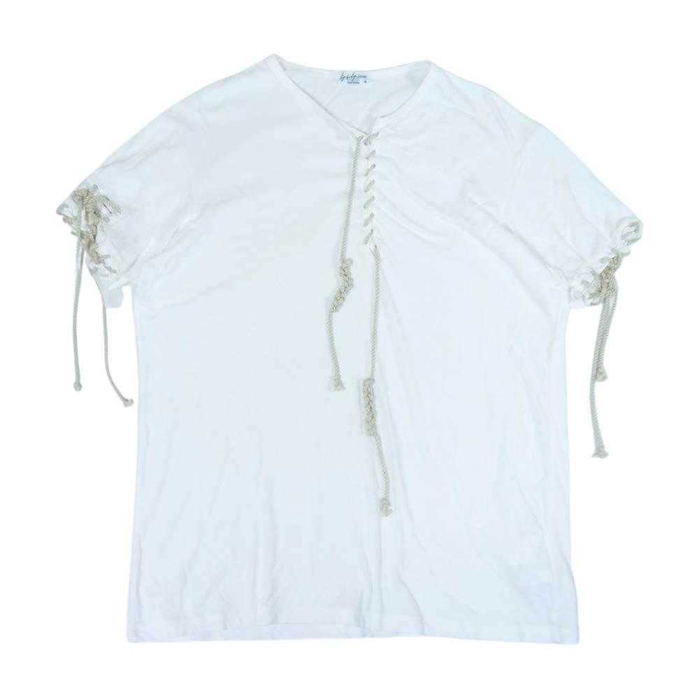 Yohji Yamamoto POUR HOMME ヨウジヤマモトプールオム 19SS HH-T29-083 レースアップ ラウンドネック ショートスリーブ 半袖 Tシャツ カットソー ホワイト系 3【中古】