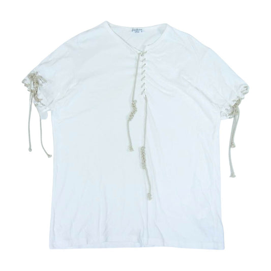 Yohji Yamamoto POUR HOMME ヨウジヤマモトプールオム 19SS HH-T29-083 レースアップ ラウンドネック ショートスリーブ 半袖 Tシャツ カットソー ホワイト系 3【中古】