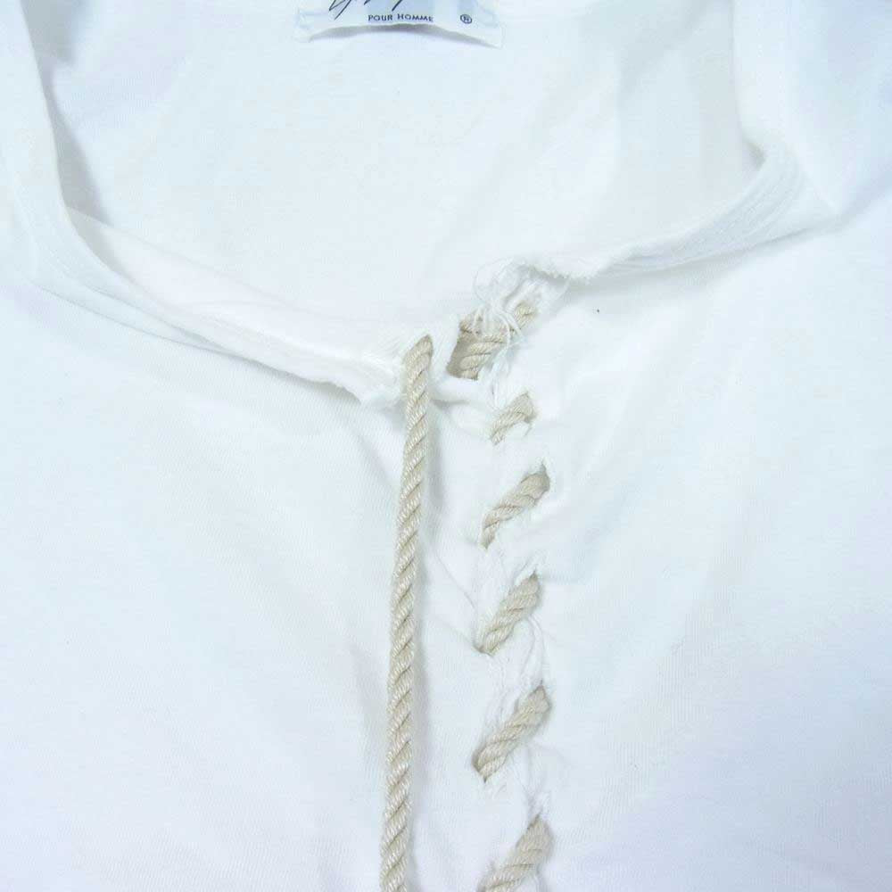 Yohji Yamamoto POUR HOMME ヨウジヤマモトプールオム 19SS HH-T29-083 レースアップ ラウンドネック ショートスリーブ 半袖 Tシャツ カットソー ホワイト系 3【中古】