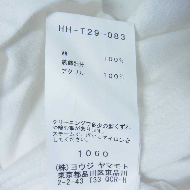 Yohji Yamamoto POUR HOMME ヨウジヤマモトプールオム 19SS HH-T29-083 レースアップ ラウンドネック ショートスリーブ 半袖 Tシャツ カットソー ホワイト系 3【中古】