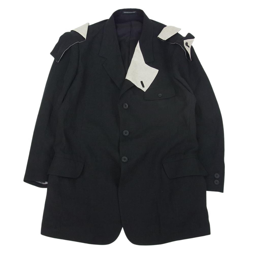 Yohji Yamamoto POUR HOMME ヨウジヤマモトプールオム 22SS HG-J38-304 BELGIUM LINEN SQUARE TAB JACKET リネン ジャケット ブラック系 2【中古】