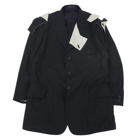 Yohji Yamamoto POUR HOMME ヨウジヤマモトプールオム 22SS HG-J38-304 BELGIUM LINEN SQUARE TAB JACKET リネン ジャケット ブラック系 2【中古】