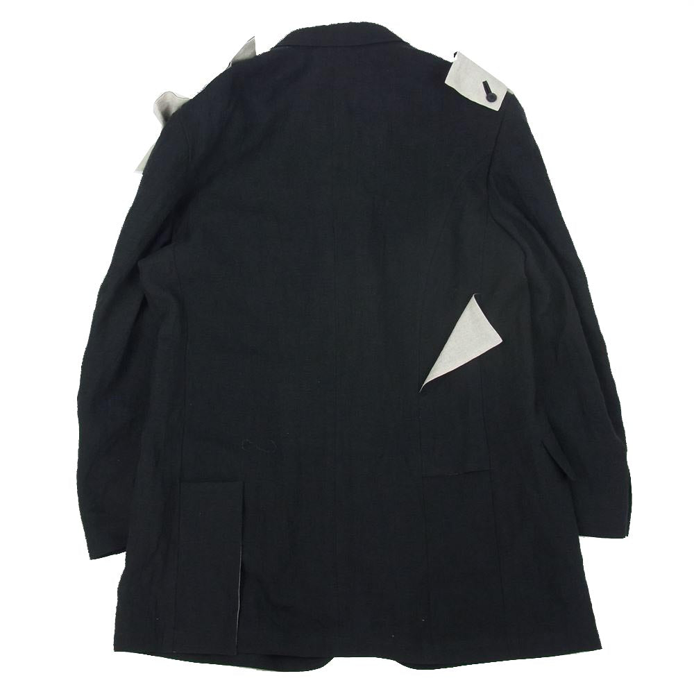 Yohji Yamamoto POUR HOMME ヨウジヤマモトプールオム 22SS HG-J38-304 BELGIUM LINEN SQUARE TAB JACKET リネン ジャケット ブラック系 2【中古】