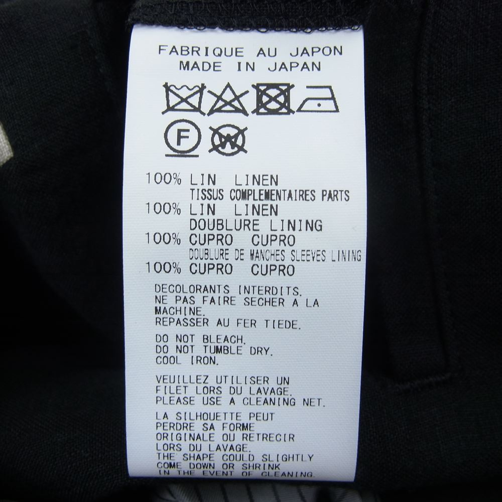 Yohji Yamamoto POUR HOMME ヨウジヤマモトプールオム 22SS HG-J38-304 BELGIUM LINEN SQUARE TAB JACKET リネン ジャケット ブラック系 2【中古】