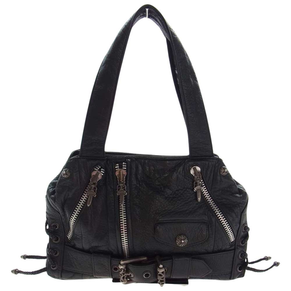 CHROME HEARTS クロムハーツ（原本無） CH PLAIN JJDEAN JJディーン ダガージップ レザー ハンドバッグ トートバッグ スモール ブラック系 シルバー系【中古】
