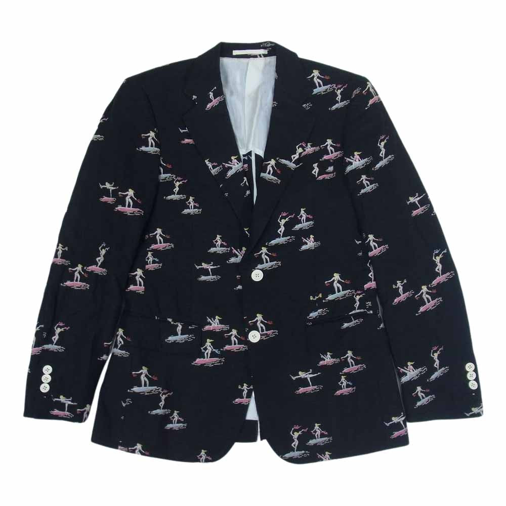 WACKO MARIA ワコマリア 12SS 12SS-LINEN-JK02 サーフ ガール 総柄 リネン 2B テーラード ジャケット ブラック系 M【中古】