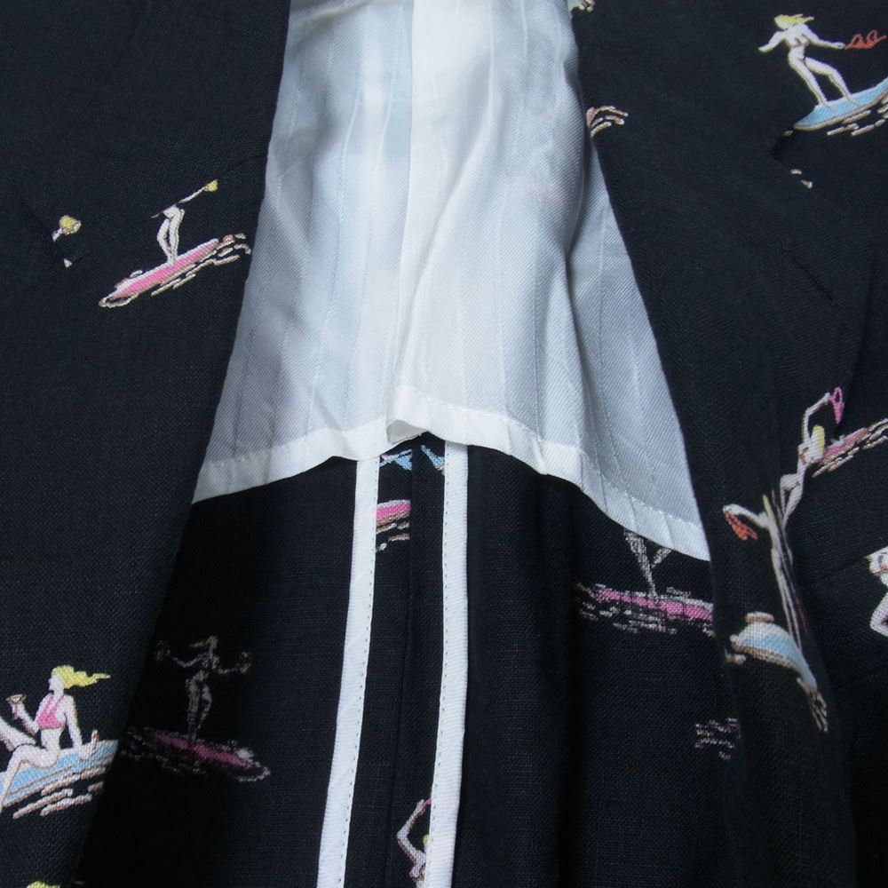 WACKO MARIA ワコマリア 12SS 12SS-LINEN-JK02 サーフ ガール 総柄 リネン 2B テーラード ジャケット ブラック系 M【中古】