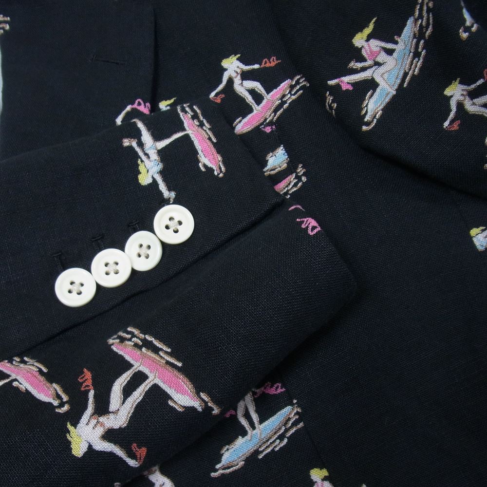 WACKO MARIA ワコマリア 12SS 12SS-LINEN-JK02 サーフ ガール 総柄 リネン 2B テーラード ジャケット ブラック系 M【中古】