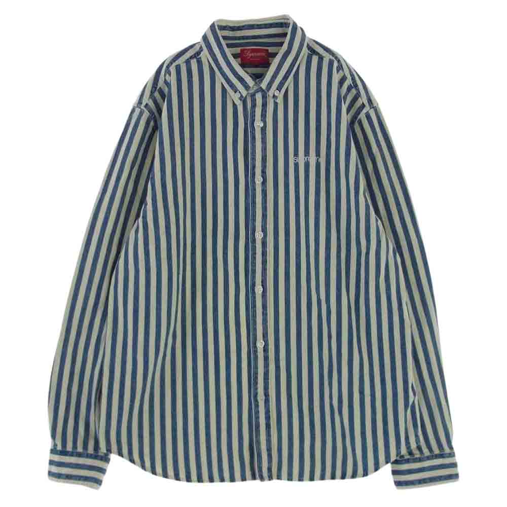 Supreme シュプリーム 19AW Blue Stripe Denim Shirt ブルー ストライプ デニム 長袖 シャツ オフホワイト系 ブルー系 L【中古】