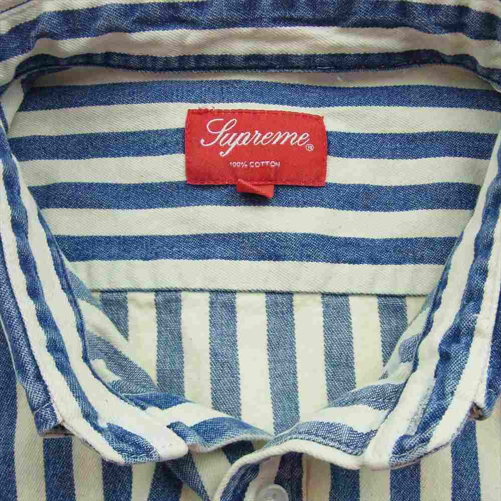 Supreme シュプリーム 19AW Blue Stripe Denim Shirt ブルー ストライプ デニム 長袖 シャツ オフホワイト系 ブルー系 L【中古】