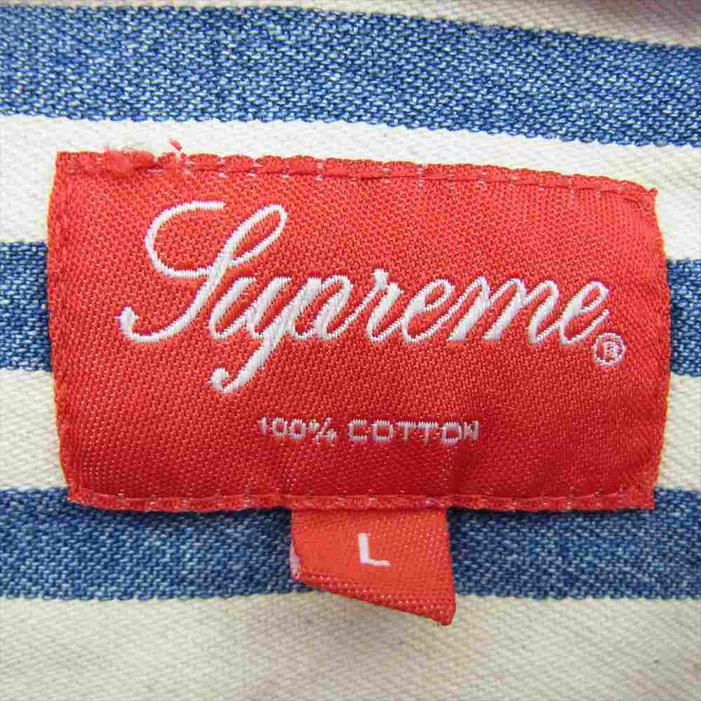Supreme シュプリーム 19AW Blue Stripe Denim Shirt ブルー ストライプ デニム 長袖 シャツ オフホワイト系 ブルー系 L【中古】