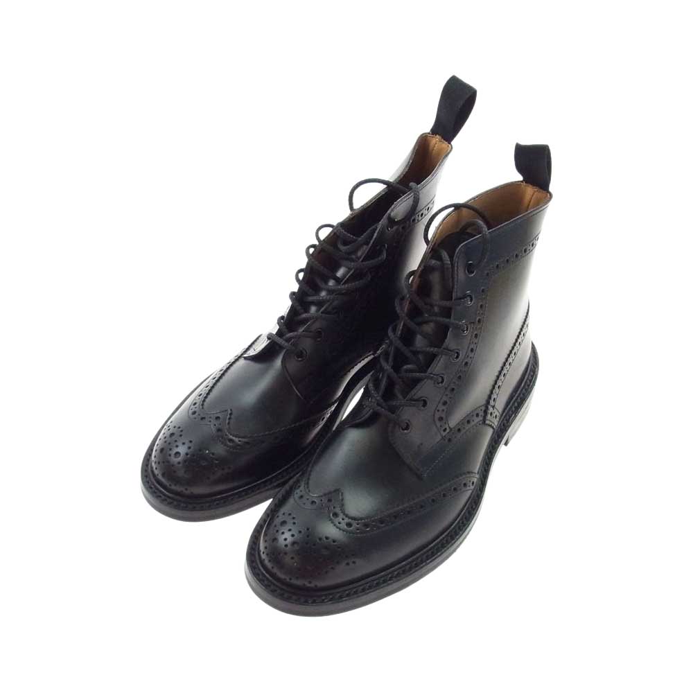 Tricker's トリッカーズ M2508 MALTON モールトン ウィングチップ ダイナイトソール 7アイレット カントリー ブローグ ブーツ ブラック系 9.5【極上美品】【中古】