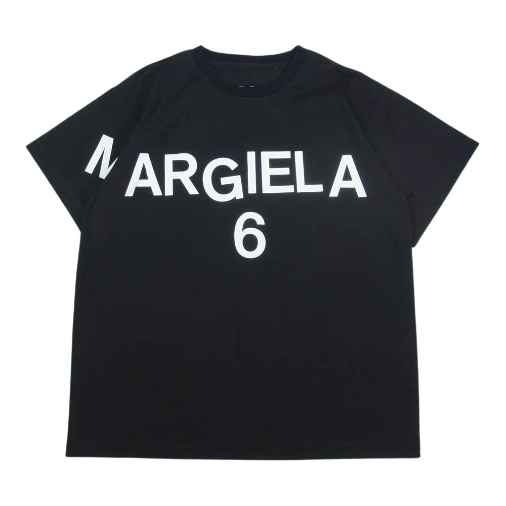 MAISON MARGIELA メゾンマルジェラ S52NC0280 S47294 国内正規品 MM6 エムエムシックス オーバーサイズ シャツ生地 ロゴプリント クルーネック 半袖 Tシャツ ブラック ブラック系 36【美品】【中古】