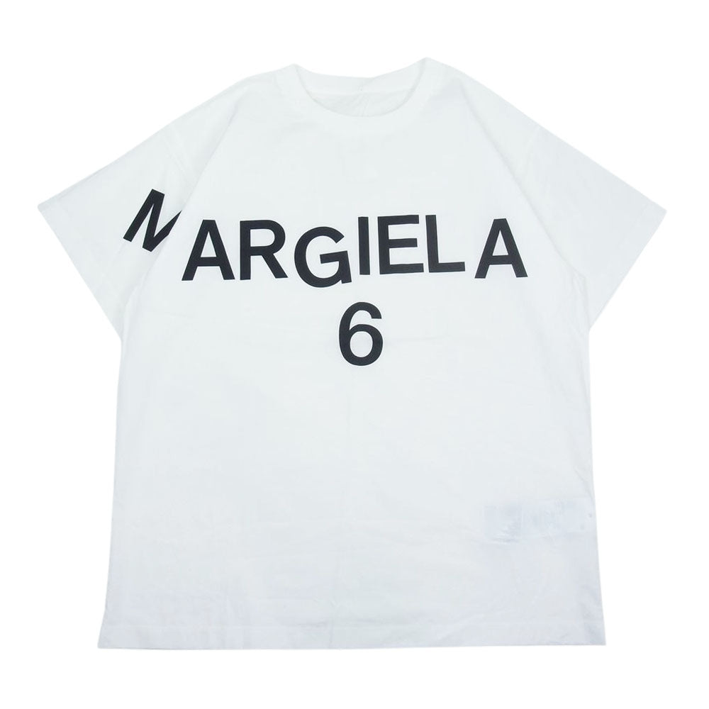 MAISON MARGIELA メゾンマルジェラ S52NC0280 S47294 国内正規品 MM6 エムエムシックス オーバーサイズ シャツ生地 ロゴプリント クルーネック 半袖 Tシャツ ホワイト ホワイト系 36【美品】【中古】