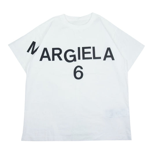 MAISON MARGIELA メゾンマルジェラ S52NC0280 S47294 国内正規品 MM6 エムエムシックス オーバーサイズ シャツ生地 ロゴプリント クルーネック 半袖 Tシャツ ホワイト ホワイト系 36【美品】【中古】