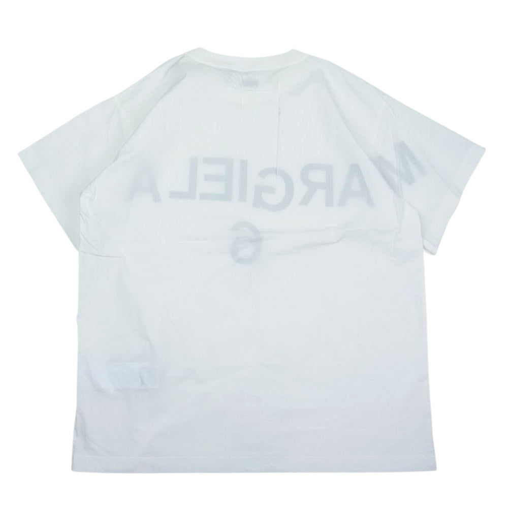 MAISON MARGIELA メゾンマルジェラ S52NC0280 S47294 国内正規品 MM6 エムエムシックス オーバーサイズ シャツ生地 ロゴプリント クルーネック 半袖 Tシャツ ホワイト ホワイト系 36【美品】【中古】