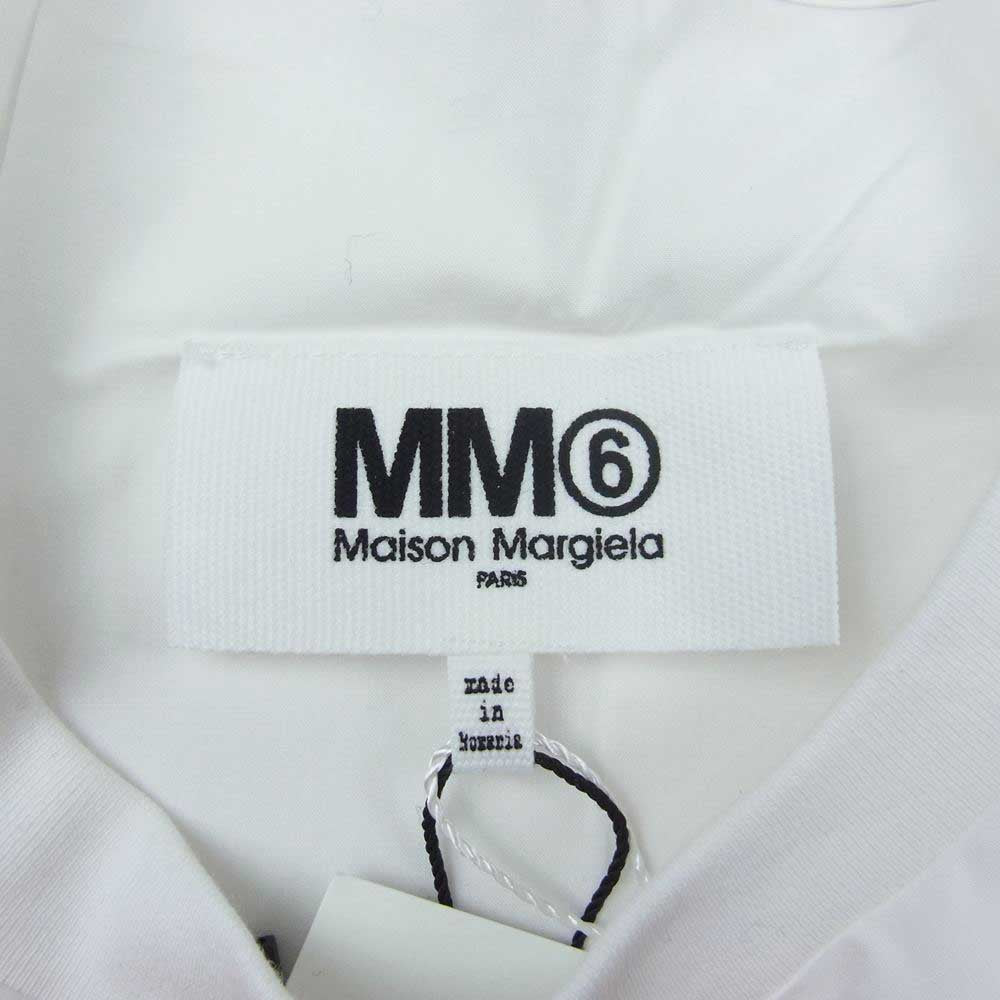 MAISON MARGIELA メゾンマルジェラ S52NC0280 S47294 国内正規品 MM6 エムエムシックス オーバーサイズ シャツ生地 ロゴプリント クルーネック 半袖 Tシャツ ホワイト ホワイト系 36【美品】【中古】