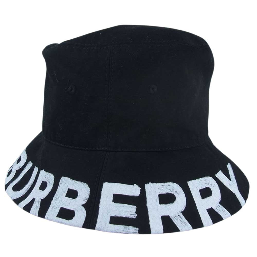 BURBERRY バーバリー 8037597 リバーシブル ロゴ コットンギャバジン ノバチェック バケット ハット ブラック系 M【美品】【中古】