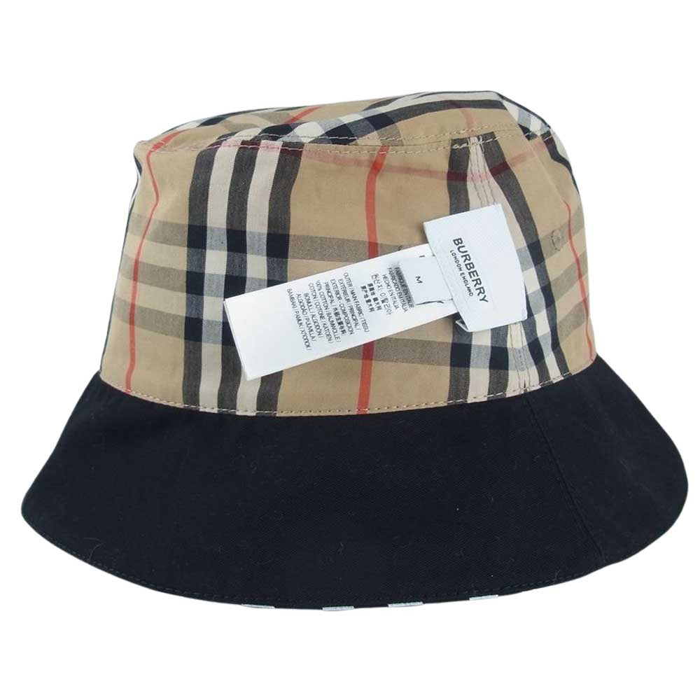 BURBERRY バーバリー 8037597 リバーシブル ロゴ コットンギャバジン ノバチェック バケット ハット ブラック系 M【美品】【中古】