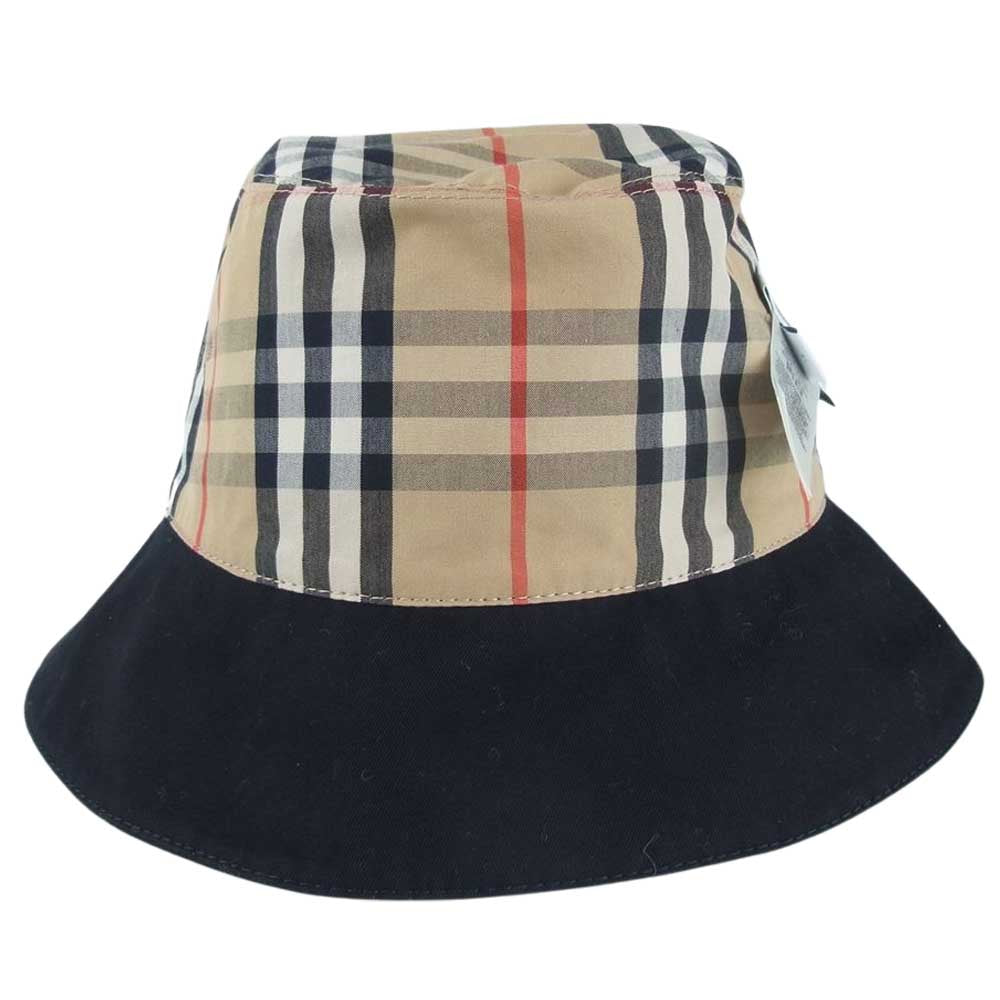 BURBERRY バーバリー 8037597 リバーシブル ロゴ コットンギャバジン ノバチェック バケット ハット ブラック系 M【美品】【中古】