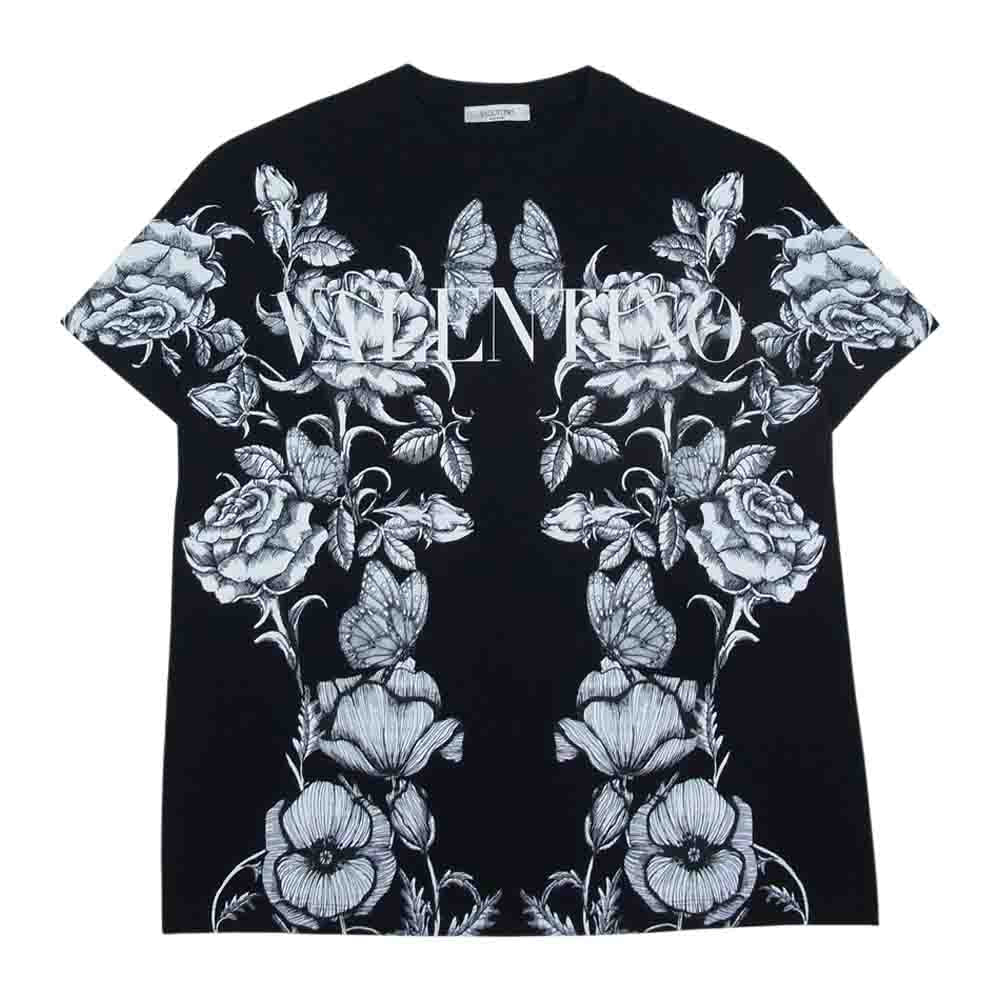 VALENTINO ヴァレンティノ WV3MG10V7LL Floral Logo Tee フローラル 総柄 ロゴ プリント 半袖 Tシャツ ブラック ブラック系 S【美品】【中古】