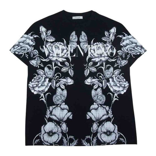VALENTINO ヴァレンティノ WV3MG10V7LL Floral Logo Tee フローラル 総柄 ロゴ プリント 半袖 Tシャツ ブラック ブラック系 S【美品】【中古】