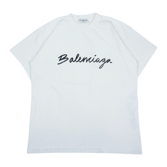 BALENCIAGA バレンシアガ 22AW 612965 TMVB4 9040 シグネチャー ロゴ プリント 半袖 Tシャツ ホワイト ホワイト系 XS【美品】【中古】