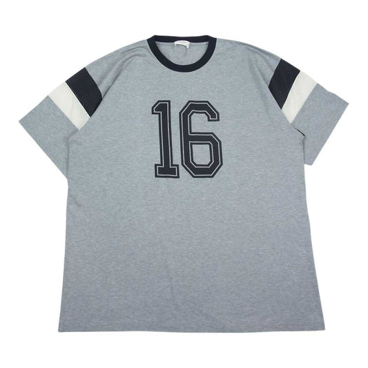 CELINE セリーヌ 2X601501F メッシュ 切替 フットボール ロゴ プリント 半袖 Tシャツ グレー系 L【美品】【中古】