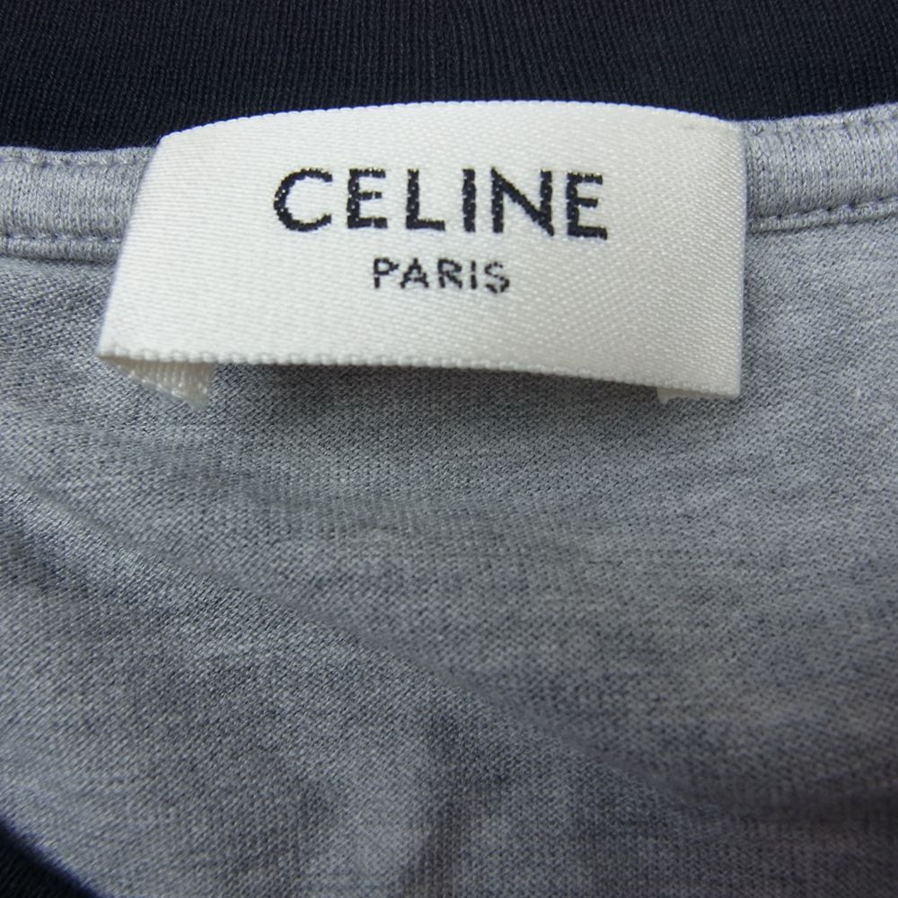 CELINE セリーヌ 2X601501F メッシュ 切替 フットボール ロゴ プリント 半袖 Tシャツ グレー系 L【美品】【中古】