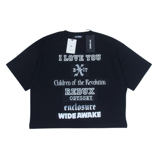 RAF SIMONS ラフシモンズ 21SS 211-M123-19001-009 訳有品 ARCHIVE REDUX Big Fit Tshirt WITH WORDING PATCHES テロ期 アーカイブ リダックス オーバーサイズ クロップド 半袖 Tシャツ ブラック系 XS【美品】【中古】